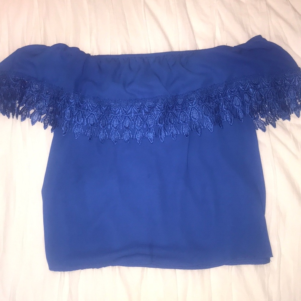 Blue off the shoulder shirt